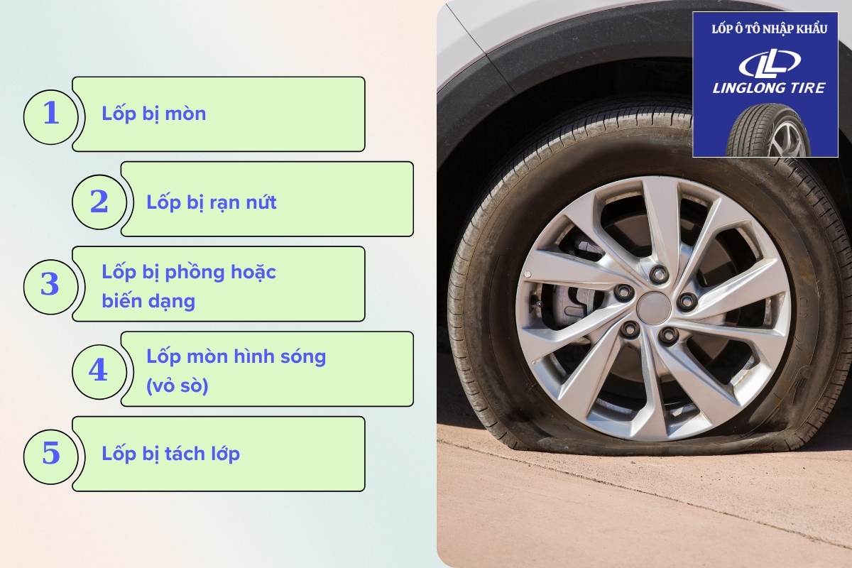 Ngoài lốp bị rách còn các dạng hư hại nào không?
